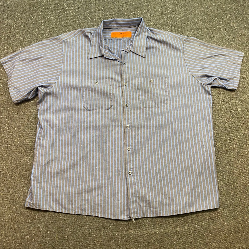 Red Kap Work Shirt 3XL Mens Blue Grey Stripe Skater Grunge Industrial Utility